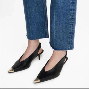 NWOT Anine Bing Nina Metal Toe Cap Black Heels